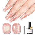 modelones Nude Cat Eye Pink Gel Polish 9D Cateye with Magnet Gold Glitter Gel Nail Polish Shimmer U V Soak Reflective Translucent Jelly Gel Magnetic Nail Polish 15 ML
