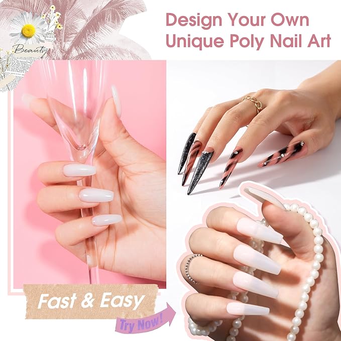 ROSALIND White Rose Pink Acrylic Poly Extension Gel, 2 PCS 2oz/60ml White Poly Nail Gel Set for white Nail Art Decoration, Builder Pink Gel Thickening Poly Nail Gel Tube Easy to DIY Use Need UV Lamp