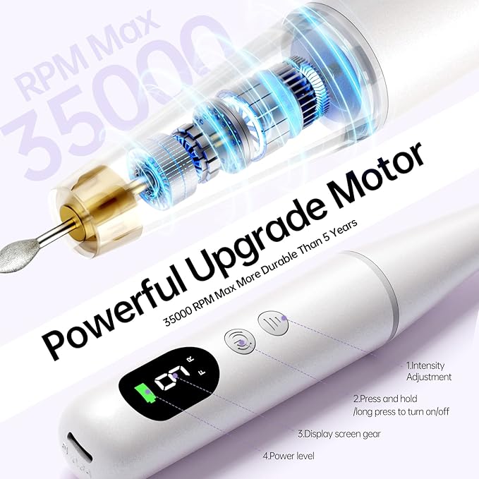 Electric Nail Drill Kit, Electric Nail File Cordless Nail Drill Machine for Acrylic Gel Dip Powder Nails, Professional Portable Manicure Pedicure Rechargeable Lightweight for Home Salon Use