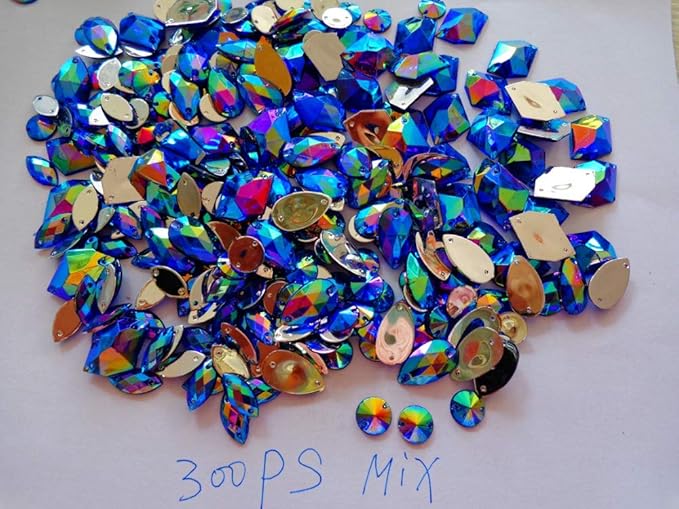300pcs Mixed Shape Size deep Blue Crystal sew on Rhinestones Acryl Loose Beads Hand Sewing Strass