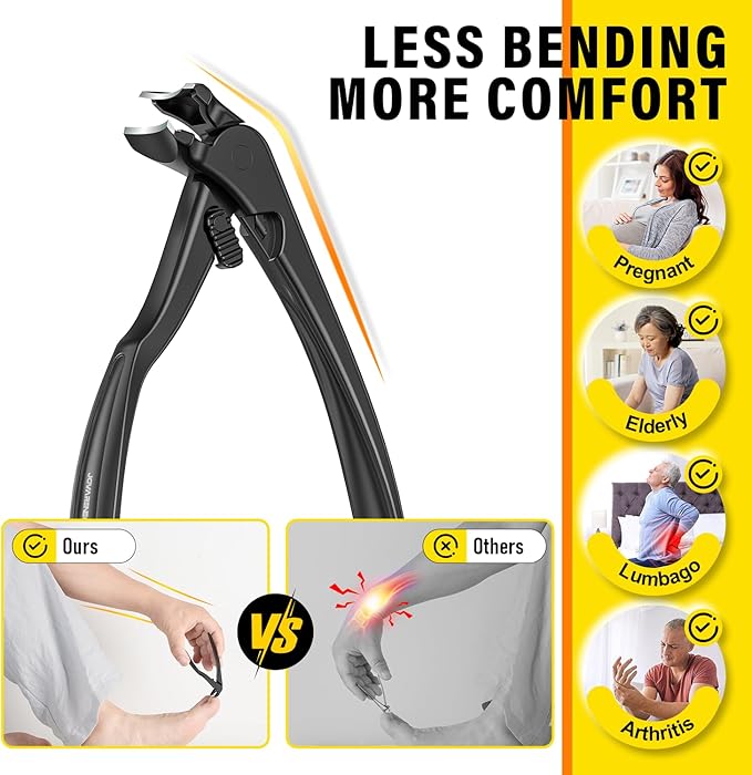 Upgrade Long Handled Toenail Clippers for Thick Toenails for Seniors, Angled Head Large Toe Nail Clippers Set for Men with Lock, Heavy Duty Ingrown Toenail Clippers Slanted Nail Cutter Wide Jaw