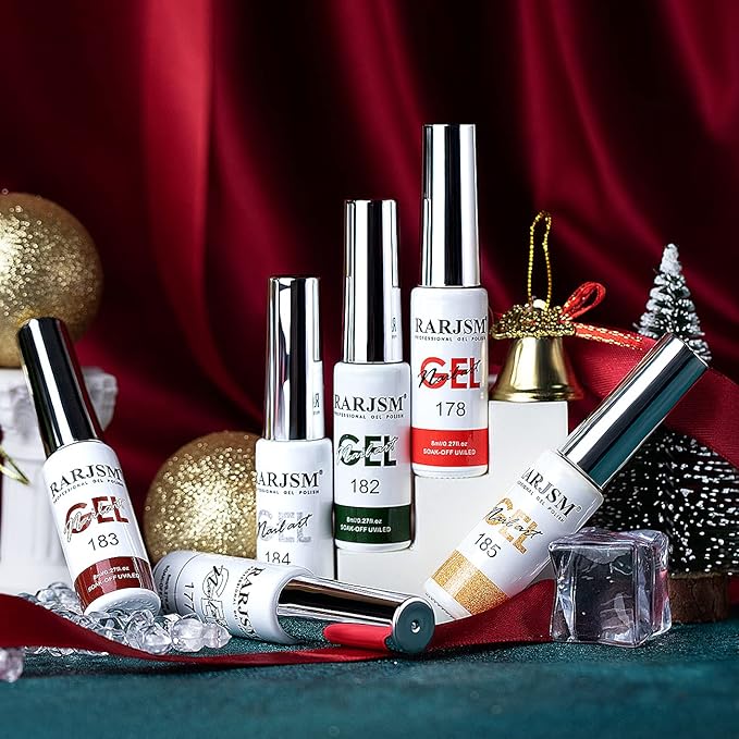 RARJSM Painting Drawing Liner Pen Gel Nail Polish Set,Silver Gold Glitter Dark Green Red White Nail Art Design UV Led Gel Polish Kit,DIY 3D GelNail Paint Pull Line Pen Tool for Nails Manicure