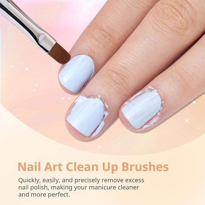 AIRSEE Nail Art Clean Up Brush Set, 3 Pcs Flat/Oval/Fine Angled Gel Brushes for Removing Polish Mistakes on Cuticles, Detailed Cleaning, Nail Design, DIY, Manicure, Black with Protective Caps