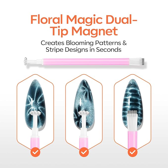 modelones Cat Eye Magnet Set, Heart Nail Art Tool Strong Magnetic Pen Double Head Round Magnets Stick Wand Diverse French Moon Floral Cateye Effect DIY Professional Manicure Gift for Women