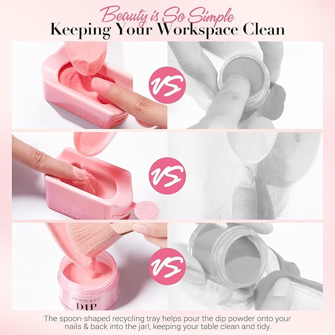 AZUREBEAUTY Dip Powder Recycling Tray System, Triple Layer Recycling Case Nail Dip Powder Container with Nails Tool Nail Brush Glass Nail File, French Nail Art Manicure Essential Tool