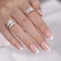 French Tip Press On Nails， White Short Almond Reusable Stick On Nails in 12 Sizes - 24 Soft Gel Fake Nail Kit for Women