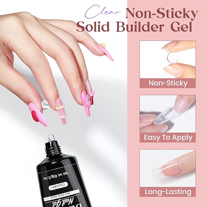 MIZHSE Solid Builder Gel, 2.1oz/60g Clear 3D Nail Gel Builder for Nails Non-sticky Simple Sculpture Molding Gel for Beginner & Professional DIY Salon Nail Art Design Home Manicure