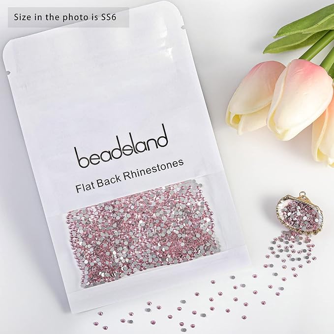 Beadsland Flat Back Crystal Rhinestones Round Gems for Nail Art and Craft Glue Fix, Light Pink, 1.9-2.1mm, SS6/1440pcs