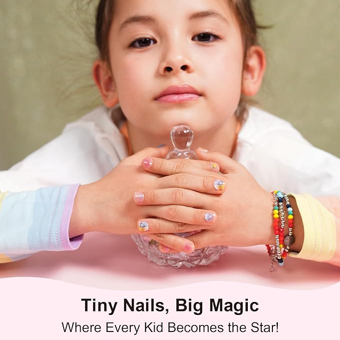 DANNI & TONI Kids Gel Nail Strips Chick Lollipop Orange Salon-Quality Peel & Stick Manicure for Children (Age 6+)– Safe, Long-Lasting, Easy to Apply | Cluck Cute