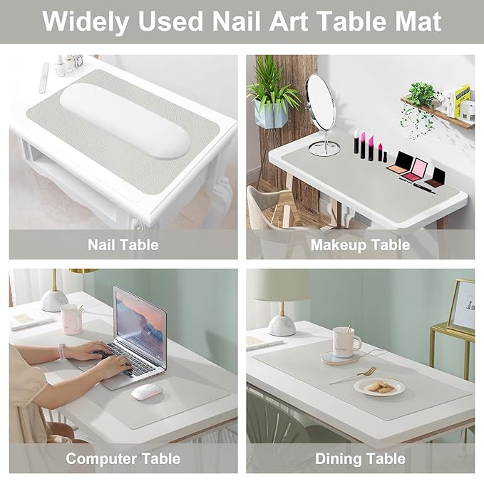 Diesisa Nail Art Table Mat,Foldable Nail Arm Rest Pad for Nails,Soft Microfiber PU Leather Nail Mat for Table,Waterproof Manicure Pad,Nail Table Pad for Nail Technician Salon Home-Grey