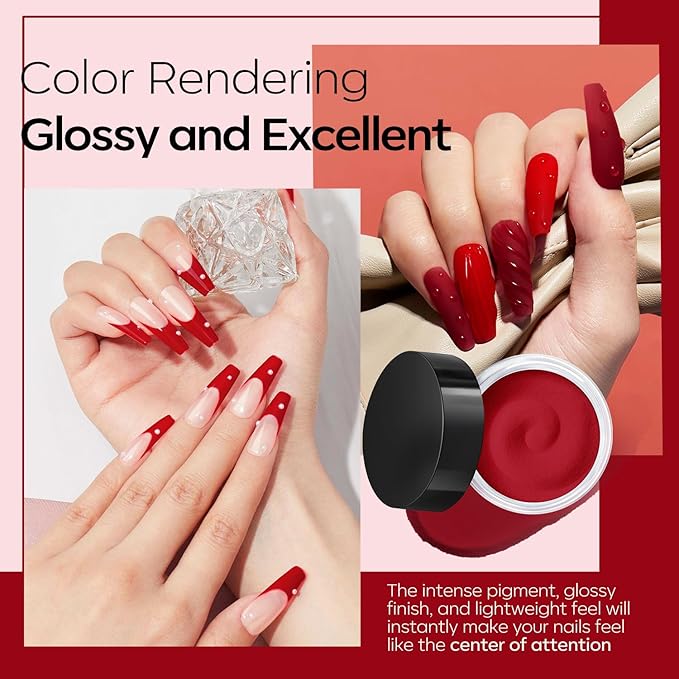 Modelones Dip Powder Nail Kit, 4 Colors Red Purple Glitter Dipping Starter Set with Liquid and Accessories for French Nails Art Salon DIY at Home Manicure