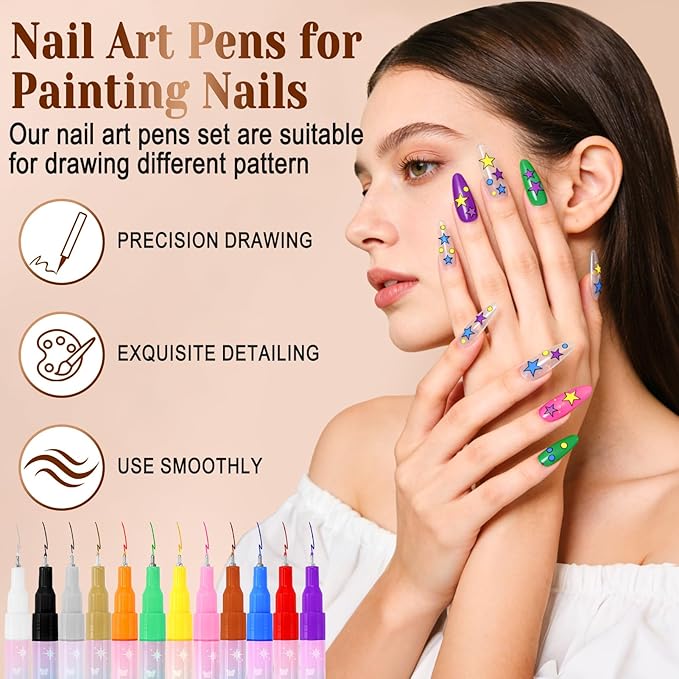 12 Color Nail Art Pens for Painting Nails 0.5mm Nail Polish Pens Set DIY Art Markers Drawing Painting Liner Brush for Gel Nails Design Doodle Pen Unique Fingernail Paint Accessories Gifts Women
