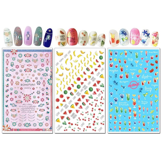 TailaiMei Nail Decals Stickers, 1600+ Pcs Self-Adhesive Tips DIY Nail Art Design Stencil (12 Large Sheets)