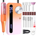 MEKK Nail Drill Kit,35000RPM Electric Nail Drill Professional Electric Nail File with 12PCS Bits,Anti-Shaking Cordless E Filer for Nails,Home & Salon(Orange-Pink)