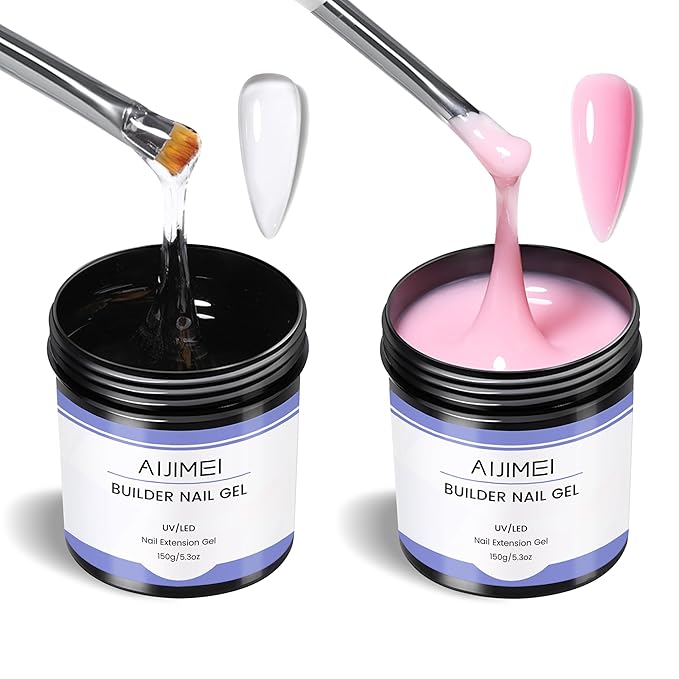 AIJIMEI Colors Clear Pink Hard Gel Kit 2pcs 150g Builder Gel for Nails Builder Nail Gels Kit Nail Strengthening and Care Color and Decoration Application (Clear & Pink)