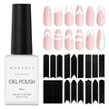 Makartt 7PCS French Nail Art Stickers Kit, 8ML White Gel Polish,6 Sheets French Design Stickers,Self-Adhesive French Manicure Strips Guides Kit For Beginner DIY Design