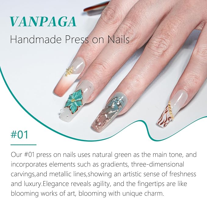 Coffin Handmade Square Press on Nails with Charms – Ombre French Tip 3D Rhinestones Flower Cross Design 100% Artisan-Crafted Reusable Stick on Fake Nails (Size S)
