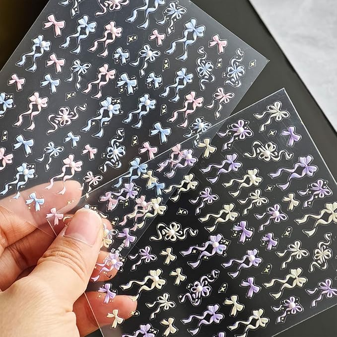 Bow Nail Stickers Ribbon Bowknot Nail Decals 5D Embossed with Pearl Design Self Adhesive Manicure Charms for Women Girla Kid Nails Supply Decoration