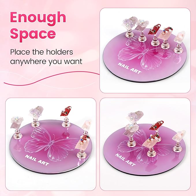 TADOPRO Nail Art Stand for Press Ons Fake Nail Tip Holder for Painting Nails Acrylic Nail Display Practice Kit with Magnetic Metal Base Nail Art Supplies Home DIY & Salon Use（pink01）