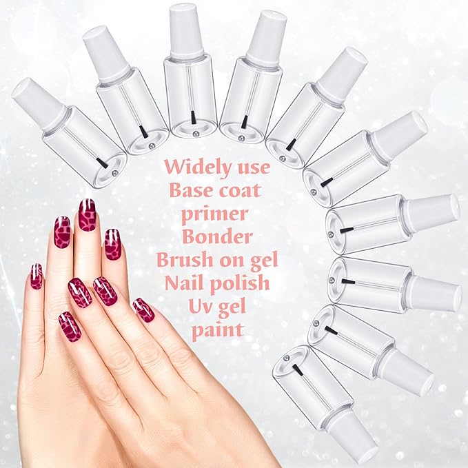 Irenare 10 Pcs Refillable Empty Nail Polish Bottles with Brush Mixing Marble Conservation Insert and Brush Top Plastic Nail Polish Container, Clear (20 ml)