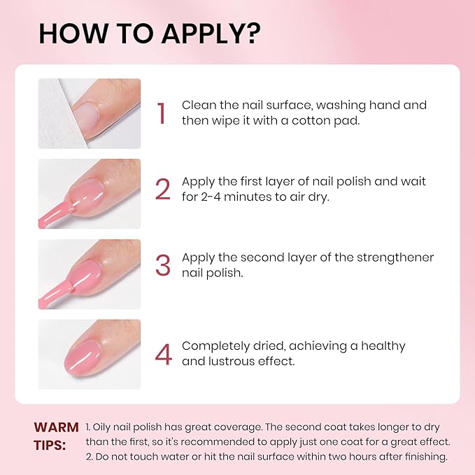 Pink Regular Nail Polish Non Gel, Quick Dry Finger Nail Lacquer Glossy Salon Manicure DIY at Home 0.54 fl.oz