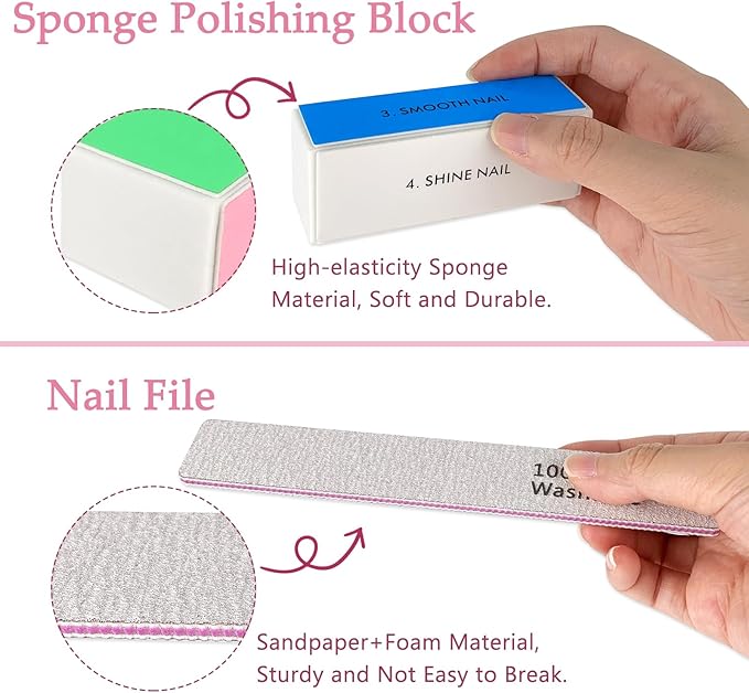 Professional Nail Files and Buffers Kit, Nail Sponge Buffer Blocks and 100/180 Grit Nail Files Set for Fingernail and Acrylic Nails
