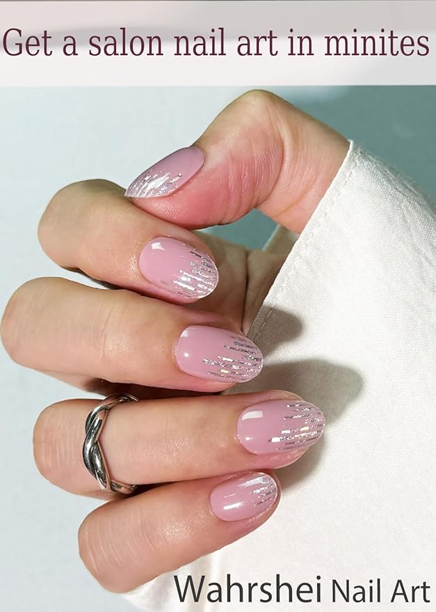 Semi Cured Gel Nail Strips, French Laser 20pcs Adhesive UV Sticker, Wraps for Home Manicure DIY