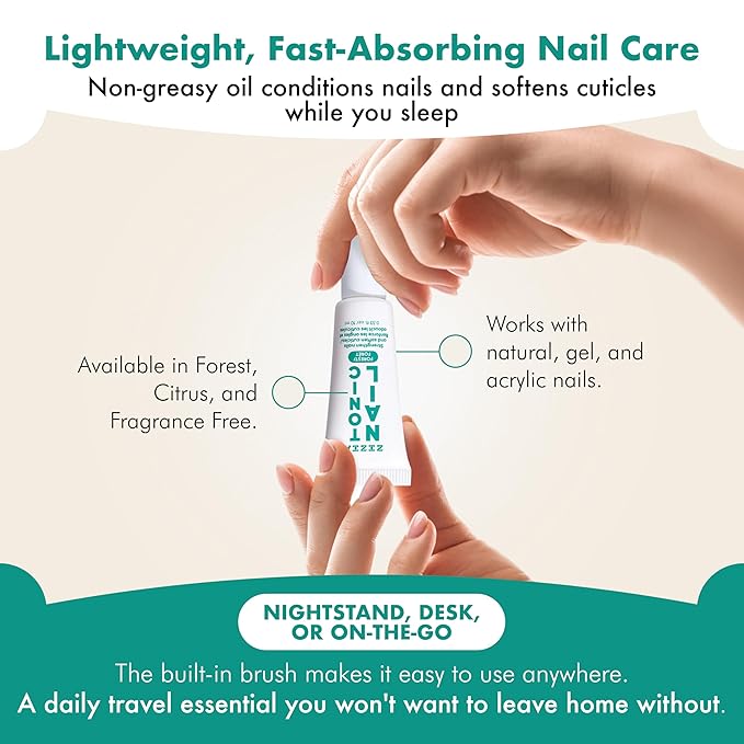 Zizia Forest Nail Tonic – Nail and Cuticle Oil with Squalane, Rice Protein, Jojoba – Natural Hinoki, Cedar, & Cypress Scent – Vegan, Cruelty Free Formula – Travel Essentials - 0.33 fl oz (10 ml)