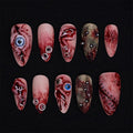 Halloween Press on Nails - Horror Eyeball Fake Nails | Medium Almond Acrylic Nails with Blood Stain Design,Full Cover Glossy False Nails,Stick on Nail for Women Halloween Nail Art Decor - 24Pcs