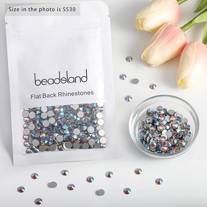 Beadsland 576pcs Flat Back Crystal Rhinestones Round Gems for Nail Art and Craft Glue Fix, Lt.Colorado Topaz AB, SS30,6.3-6.5mm