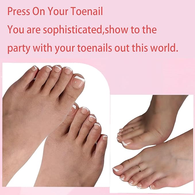 216pcs French Tip Press on Toenails Short Square，OPkssnails Skin Toe Nail Press On, Pre-Designed Soft Gel Toe Nail Tips, Soak off Acrylic Fake Toe Nail Extensions 12 Sizes