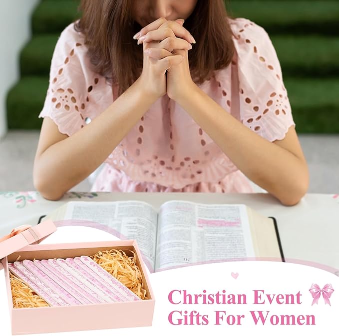 60 Pack Pink Christian Gifts for Women Bible Verse Pink Coquette Bow Nail Files Bulk Church Scripture Emery Boards Religious Appreciation Gift for Coworkers Employee Teacher, 10 Designs
