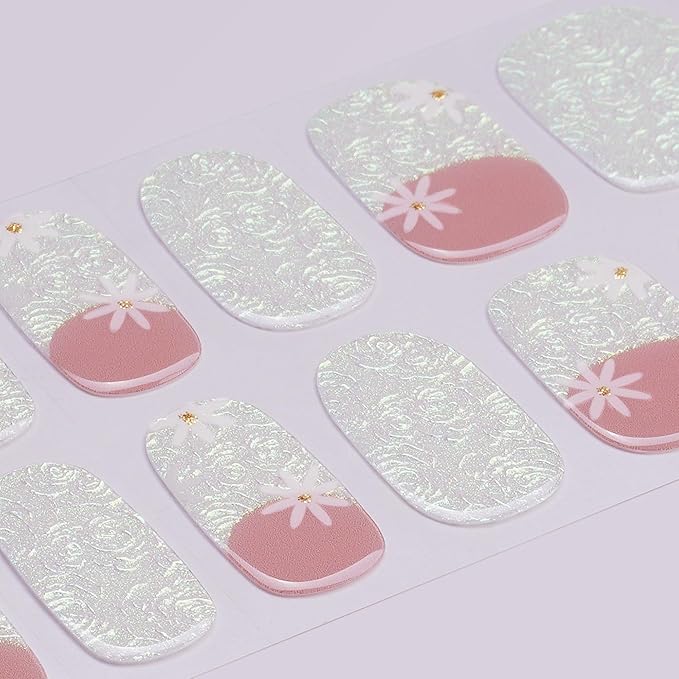 DANNI & TONI Semi Cured Gel Nail Strips Flowers French Aurora Gel Nail Wraps 28 Stickers | Floral Swirl