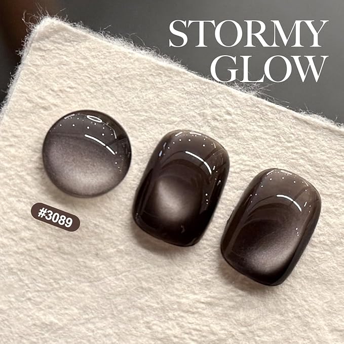 GAOY Jelly Black Cat Eye Gel Nail Polish, 16ml Glitter Holographic Nail Polish with Magnet, Reflective Translucent UV Gel, 3089 Stormy Glow
