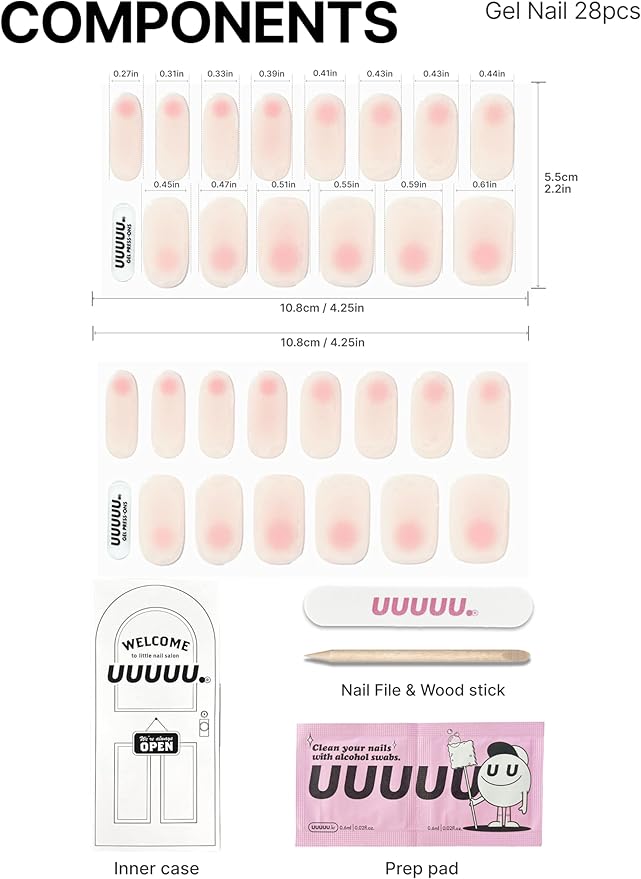 UUUUUU Semi Cured Gel Nail Strips | Salon-Quality | UV Free Gel Nail Wraps for Women | Easy Peel&Stick | Long-Lasting up to 14 Days | 28 Strips Set+File & Wipes | Gift-Ready (UGN157 Coral Cheek)