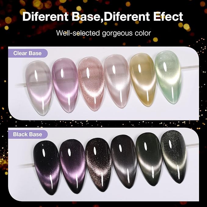 Cat Eye Gel Nail Polish Set, 6 Colors 12ML Glass Nail Polish Gel with Magnet, Soak Off UV LED for Home Salon Manicure Gift for Women