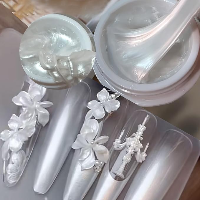 3D Texture Nail Gel and Pearl White 3D Sculpting Builder Gel for Nail Art Non-Sticky Hand Carving Sculpting Patterns Nail Art Decoration DIY at Home Salon Quality , 30g