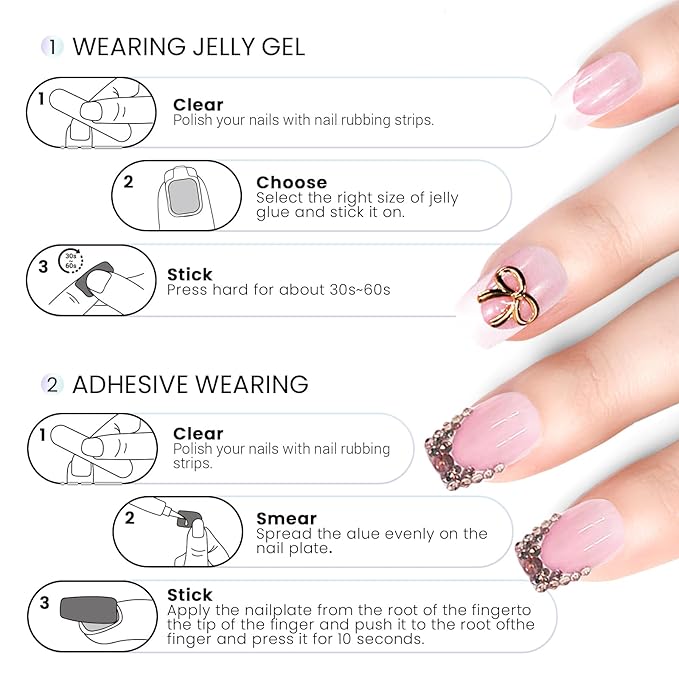 6 Packs (144 Pcs) | Reusable Press on Nails | Stick on Nails 12 Sizes-6 Styles | Cute Bow Nails