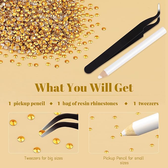 12000PCS 2mm Resin Rhinestones Bulk for Crafting (Copper Gold), Flatback Bedazzling Crystals for Crafts DIY Nail Decoration, Gems Charms for Tumbler Shoes Clothing Fabric with Pickup Pen and Tweezers