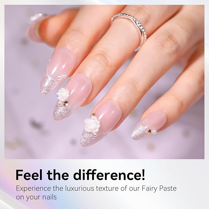 Makartt 3D Gel Nail Art: No Wipe UV Nail Gel, Neige Étoilée White Texture Gels for Nails Design, 5g Fairy Aurora Powder Gels, Glitter Mermaid 3D Nails Charms