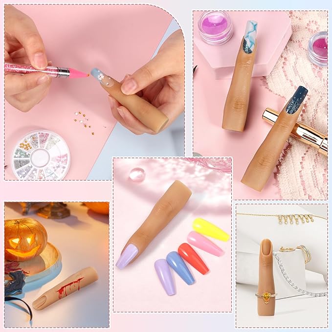 2PCS Silicone Practice Fingers for Acrylic Nails, Soft Nail Training Model Practice Finger, Flexible Nail Mannequin Finger for DIY Nails Practice（No. 3）