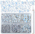 Bymitel 5000 Pieces 6 Mixed Sizes Glue Fix on Glass Rhinestones Round Crystal Gems Flatback for DIY Jewelry Making with one Picking Pen(6-Sizes 5000PCS, White Opal)