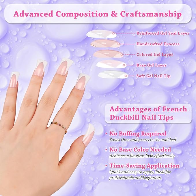 outopen 120pcs Duck Nail Tips Short Flesh Pink French Duck Tips Full Cover Fan Flare Duck Tips for Wide Press on Nail Crystal Duck Feet Nail Tips for Polygel Acrylic Extension, 12 Sizes