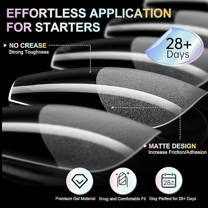 Medium Coffin Nails Tips - 12 Sizes 240Pcs Pre-Shaped Soft Gel Half Matte Full Cover Press On False Nails Tips Clear Acrylic Fake Nail Extensions for Home DIY Manicure Salon