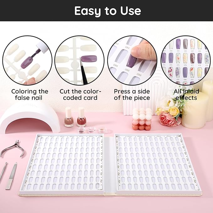 Segbeauty 216 Nail Colors Display Chart, Nail Polish Organizer Display Book with 240 False Nails Tips, Professional Nails Art Salon Supplies Fingernail Color Fingernail Gel Card Sticks
