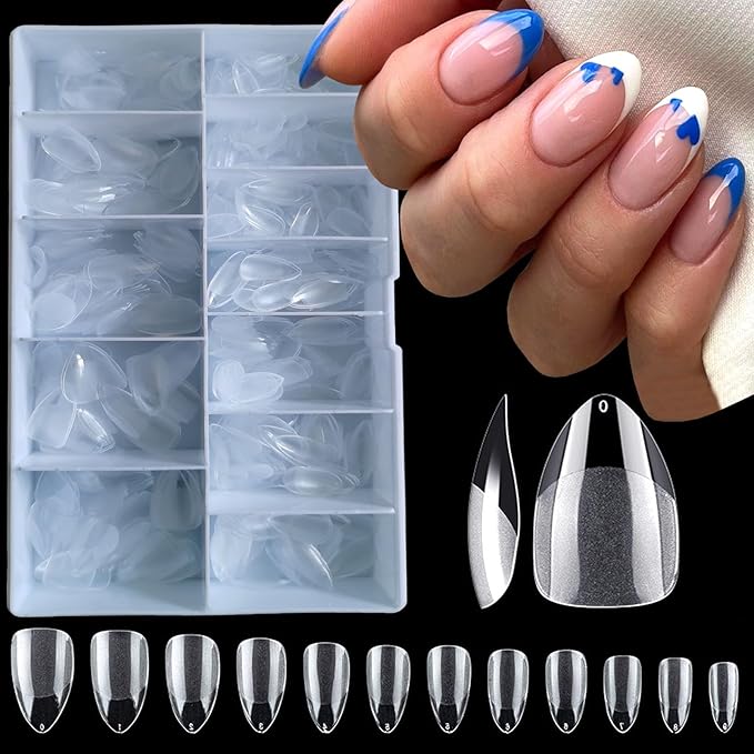 LoveOurHome 600pc Short Almond Gel Nail Tips Full Cover Clear Fake Nails XS Stiletto Artificial False Fingernails for Women Gel Acrylic Nails Extension Press on Nails Making