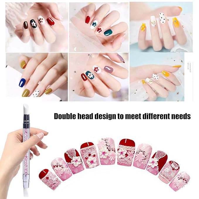 DANNEASY 10 Pieces Acrylic Nail Brush Dual Tipped Silicone Nail Tools Nail Dotting Tool Nail Painting Pen Nail Polish Carving Pen Liner Thin Nail Art Brush