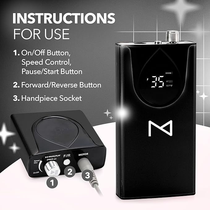 M Max - Professional Nail Drill Machine - 2-in-1 Brushless Motor Nail File - Electric, Cordless, Aluminium Alloy Casing, 35000 RPM, HD Display - Perfect for Salon & Home Use (Black)