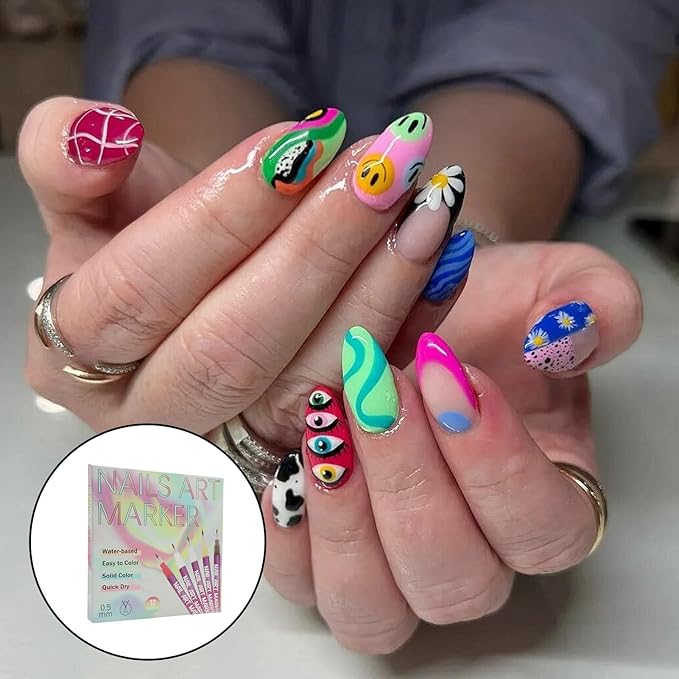 12 Colors Nail Art Pens Set with Fine 0.5mm Tips, Quick Dry Nail Polish Markers for DIY Home Salon Manicure, Professional Nail Art Tools Kit for Adult Beginners and Nail Technicians