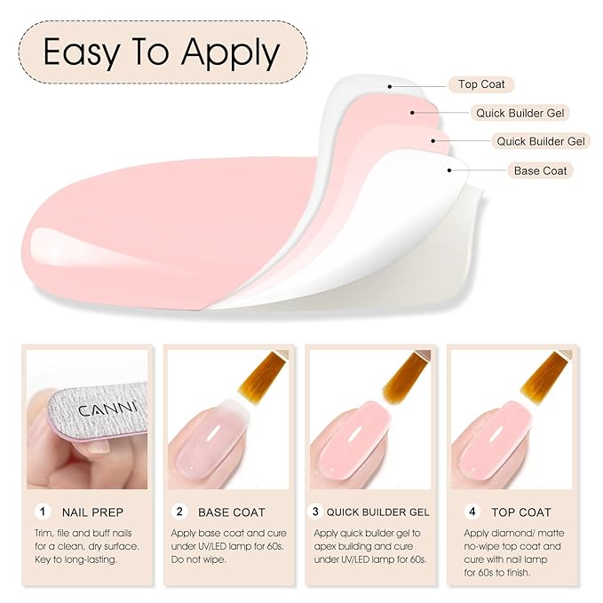 CANNI Quick Nail Builder Gel for Nails – 9ML Soft Pink Soak-Off Nail Strengthening Gel for Apex Building DIY UV LED Manicure